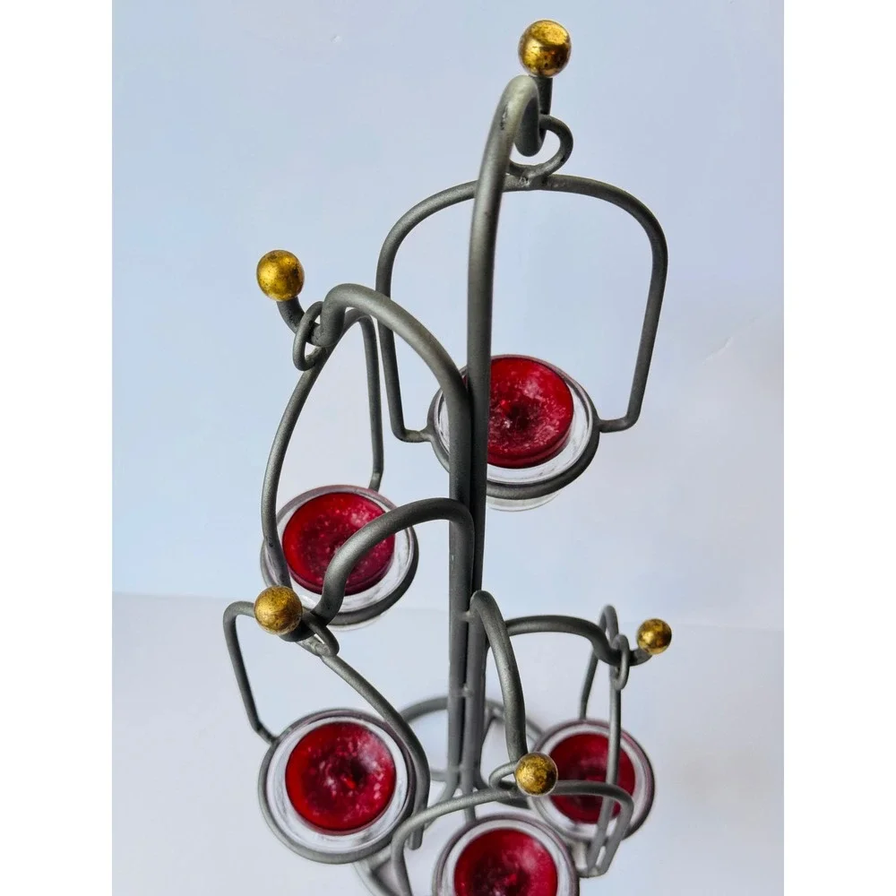 Yankee Candle Iron 5-Tier Hanging Votive Tea Light Holder Gray Gold Cranberry